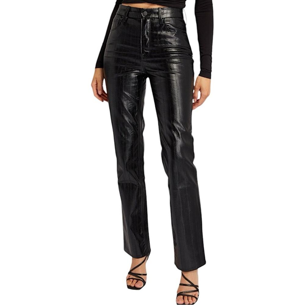 NWT Good American Good Icon Faux Leather Straight Jeans Size 8/29 Retail $175